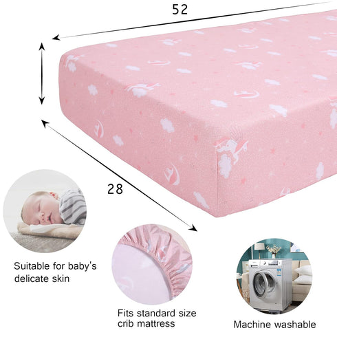 Set Sets 3 UOMNY Crib Bedding for Girls - Pink Baby Nursery Pieces Quilt Comforter Fitted Sheet Toddler Pillowcase Soft