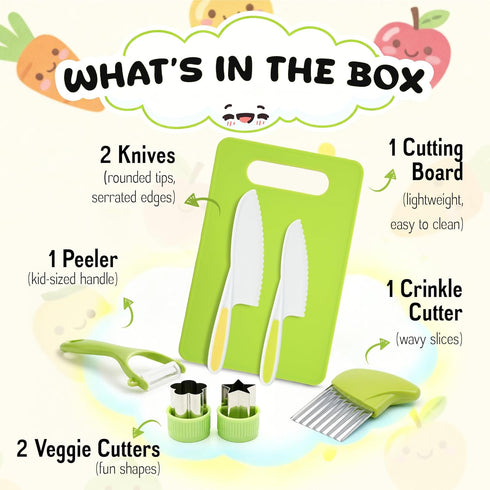 7 Set Set Sets Set Pcs Kids Knife for Real Cooking, Toddler Cooking Montessori with Recipes Book, Toddler Kitchen Tools