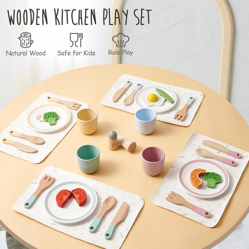 3-5, 3 4 5 6 Lonico Wooden Play Kitchen Accessories Toys for Toddlers Kids Play Kitchen with Realistic Plates & Dishes