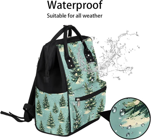 Hsnar Backpack Christmas Trees Snow Waterproof Diaper Bag Large Capacity Baby Bag with Stroller Straps, Multi-Pocket