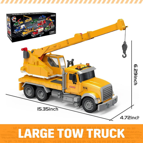 15 3-8 3-5 4-7, Crane Truck Toy with Lights & Sounds, Friction-Powered Engineering Vehicle for Toddlers Years Boys