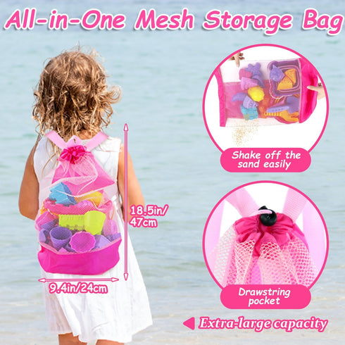 50Pcs 2 Backpack Summer Elovien Beach Sand Toys, Sandbox Toys with Collapsible Buckets, Mesh Bag, Shovels, Ice Cream