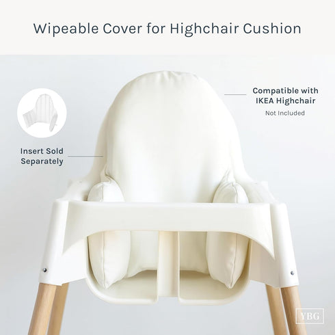 Yeah Baby Goods Wipeable Cushion Cover (White) - Compatible with The IKEA Antilop Highchair - Soft, Waterproof Baby