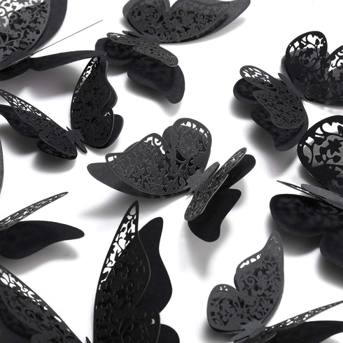 Outus 120 Pieces Black 3D Layered Butterfly Wall Decor, Removable Stickers for Birthday Cake Decorations