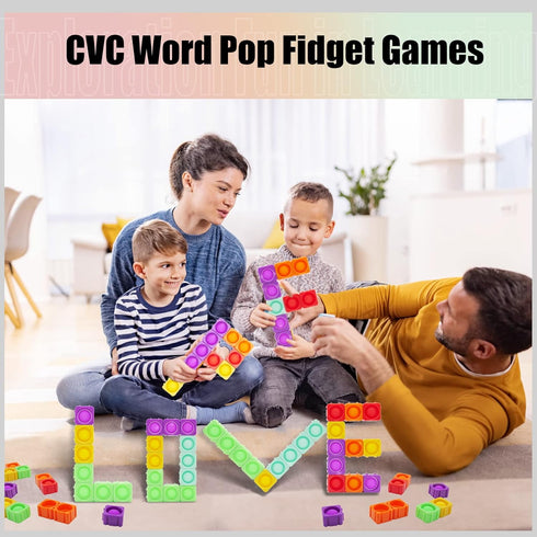 Pop Blocks Fidget Toys, Rainbow Silicone Popper Infinity DIY Building Blocks CVC Words Learning Phonics Color