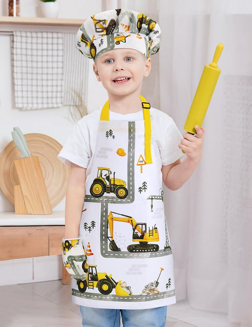 Set WERNNSAI Kids Apron for Girls Boys - Art Cooking Apron with Hat Oven Mittens