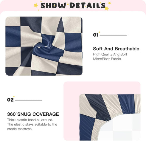 miaozhen 52''x28'' Blue Black White Checkered Crib Fitted Sheets Essentials for Crib Mattress sabanas de cuna para ni?a