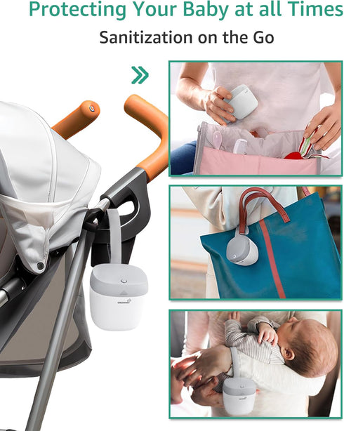 99.99% 59 GROWNSY Pacifier Sanitizer Portable, UV Light Sanitizer on The Go for Baby, USB Charging Sanitizer Case, Mini
