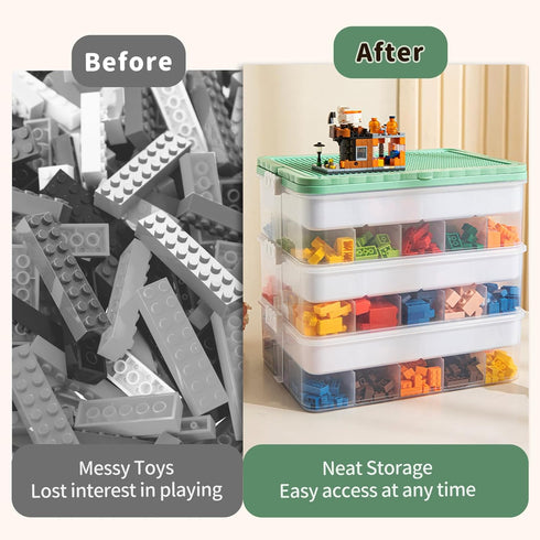 2 joyingbaby Toys Storage Organizer Bins for Lego Stackable Toys Organizer Lego Building Block Storage (Green, layers)