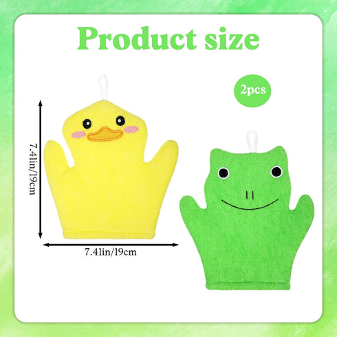 FNANJWQ 2 Pieces Baby Bath Mitt Washcloths Gloves, Microfiber Soft Washcloths for Kids Designed in Cute Animal Yellow