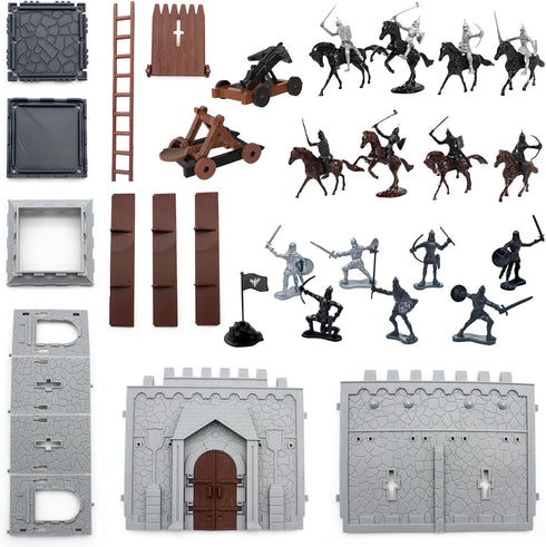 Medieval Castle Knight Toy Soldier Army Figurines, DIY Assembled Cavalry with 36 Soldiers for Boys