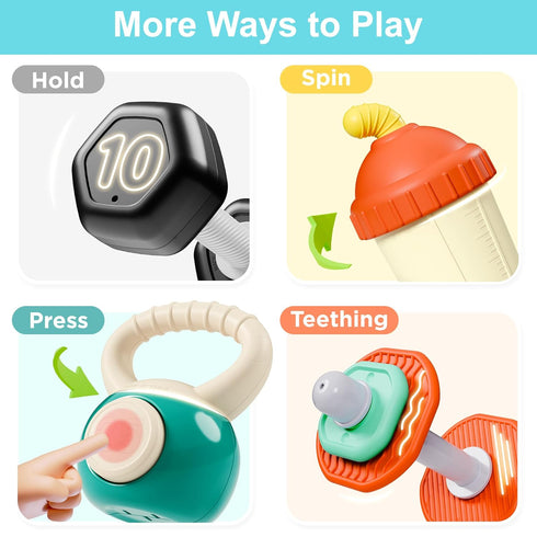 Set, 3-6-12 5 7 8 9 10 Girl-4PCS iPlay, iLearn Baby First Gym Rattle Infant Dumbbell Weights Teething Rattles Month