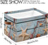 AUUXVA Summer Beach Sand Storage Basket Bin, Rustic Wooden Starfish Large Fabric Toys Storage Cube Box