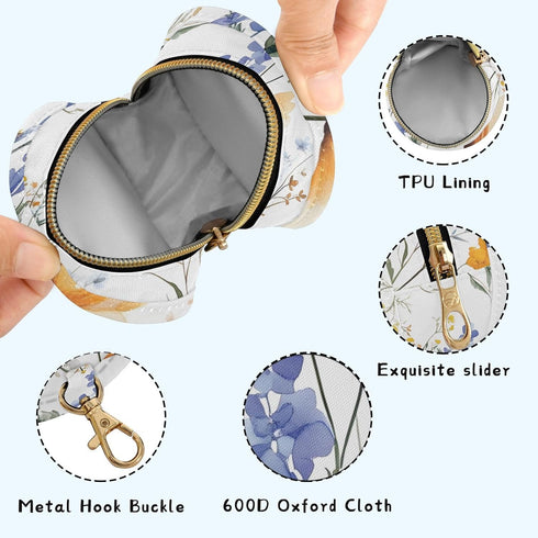 YETTASBIN Wildflowers Portable Pacifier Holder Case with Metal Hook Buckle & Zipper for Diaper Bag and Stroller