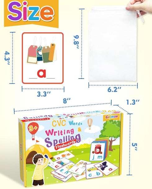 Gojmzo CVC Word Writing & Spelling Flash Cards, Preschool Learning Activities for Kindergarten Homeschool Supplies