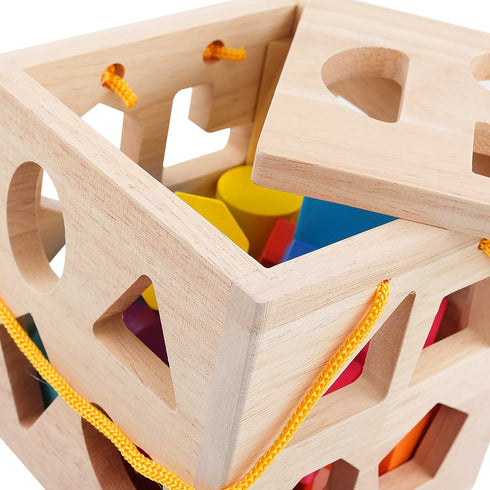 19 2-4 QZMTOY Shape Sorter Toys with Shape Blocks, Classic Wooden Toys for Toddlers Kids, Gift for Girls Boys (Natural