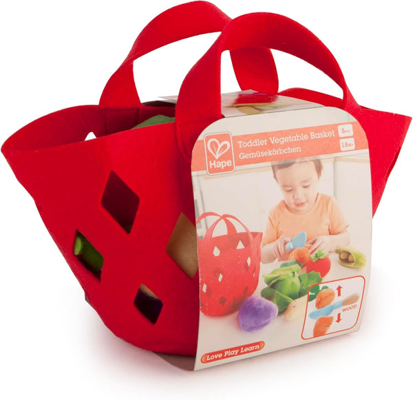 Hape Toddler Vegetable Basket, Soft Grocery Food Playset with Cabbage, Bean Pod, Carrot, and More