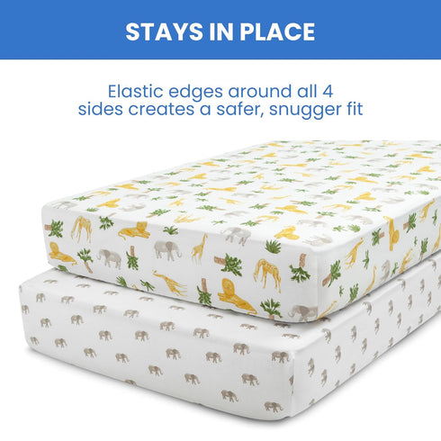 28x52 Inch (Pack 2), Delta Children Fitted Crib Sheets for Girls and Boys - Crib Sheet for Standard Crib and Toddler