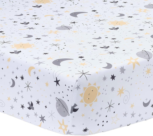 Little Star White Celestial Microfiber Fitted Crib Sheet by Bedtime Originals