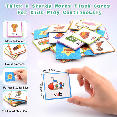 CVC Words Matching Game for Toddlers 3-5, Memory Games for Kids Ages 4-8, Phonics Card Game Flash Cards