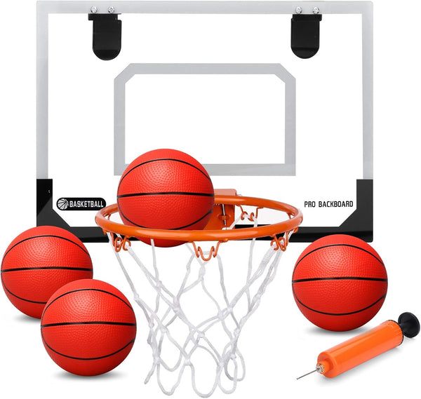 Larger Indoor Basketball Hoop, 17" x 12", 9" Large Dunk Rim for Kids, Over The Door, Shatterproof Backboard, Complete