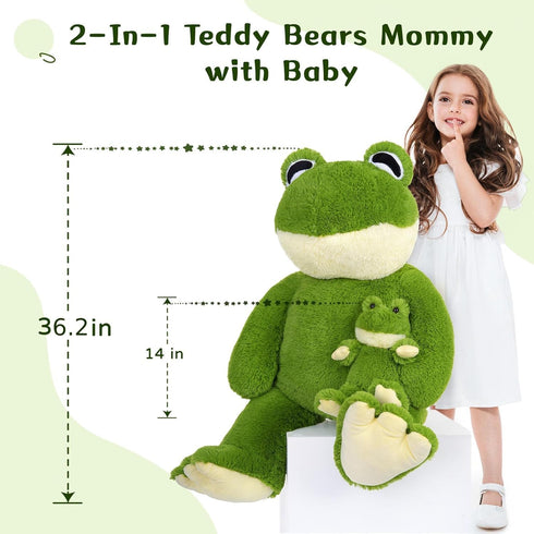 36.2'' 3Ft Set MorisMos Large Frog Stuffed Animals Plush, Giant Stuffed Frog Plush Toy with Baby for Girl Boy Kid
