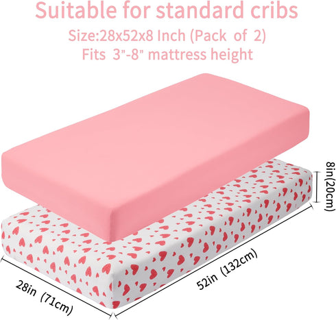 2 Pack 52x28x8in. GUNTAIL Baby Crib Sheets for Boys Girls, Fitted Crib Sheet for Standard Crib and Toddler Mattress