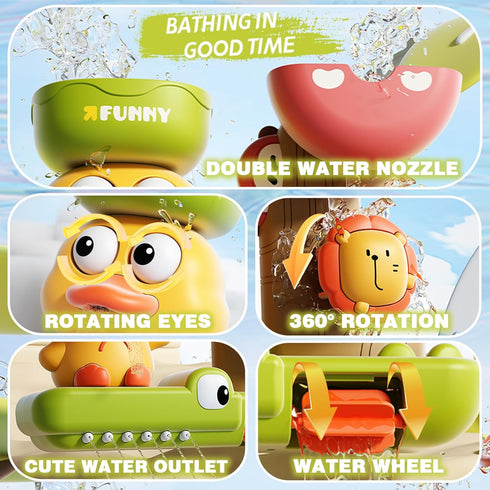 1-3 3 18M+ Bath Toys for Toddlers with Strong Suction Cups, Interactive Squirting Duck & Spinning Lion Water Toys