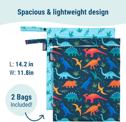 Set Wildkin Wet Bag for Boys, & Girls Durable Zipper with Snap Loop Handle, Reusable Water-Resistant Bags for Beach