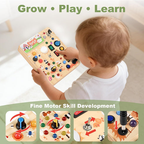 1-3 10 19 1+ Busy Board for Toddlers - Montessori Educational Sensory Toy with Switches & Lights, Activity Board
