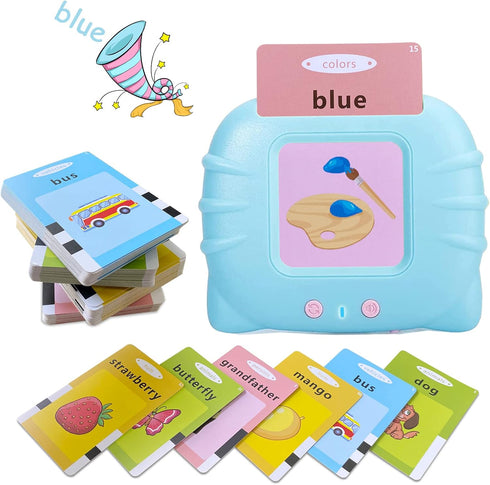 Talking Flash Cards Educational Toys, Montessori Learning Toys for Toddlers Age 2-6, Flash Cards for Kids (Blue)