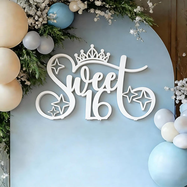 QWTOWFM Sweet 16 Sign for Backdrop,Wooden 16th Birthday Decorations for Boys Girls,16 Years
