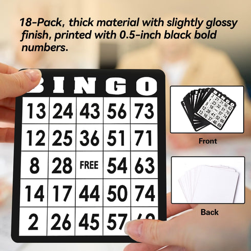 18-Pack GSE Games & Sports Expert Bingo Game Cards with Easy Read Numbers, Reusable Paper Bingo Sheets