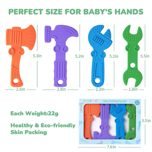 TYRY.HU Baby Teething Toys, BPA Free Silicone Baby Molar Teether Chew Toys, Hammer Wrench Spanner Pliers, 4 Packs