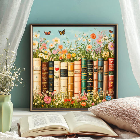 1000 Bgraamiens Vintage Wildflower Books Piece Jigsaw Puzzle Aesthetic Floral Book Spines Puzzle for Adults and Teens
