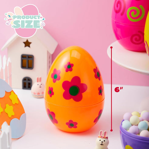 6 6 Inches JOYIN Pcs Large Printed Easter Eggs, Jumbo Plastic Eggs Fillable for Easter Themed Hunt Basket Stuffers