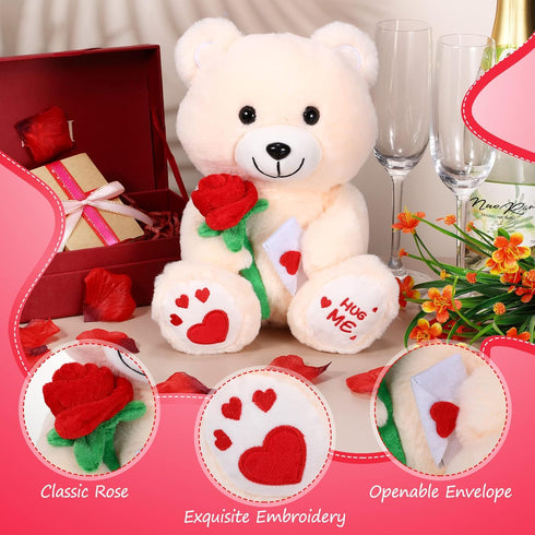 10 Inches Plush Toy, Rose Plush Stuffed Animal Valentine's Day Bear, Heart Rose for Girlfriend, Mother's Day
