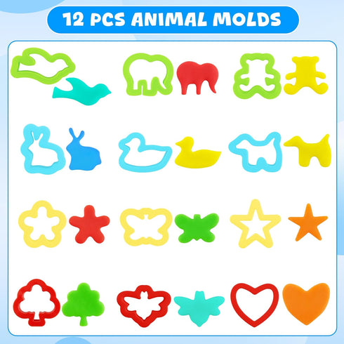 Playdough Tools 20 PCS Set for Kids - Various Shape Playdough Cutters and Rollers, Random Color