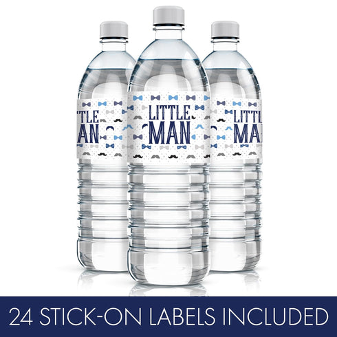 Little Man Baby Shower Water Bottle Labels | It’s a Boy | 24 Waterproof Stickers for Baby Boy Shower Decorations