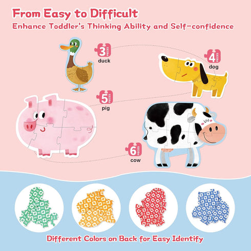 TOI Large Piece Toddler Jigsaw Puzzles, Animal Shaped Big Puzzles for Kids 2-3 Years, Preschool Learning, Farm Animals