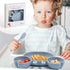 ROCCED Suction Plates for Baby, Silicone Divided Plates with Spoon Fork Set for Toddler Dishes (Crab Dusty Blue)