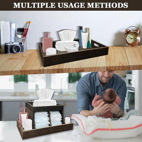 YEXEXINM Diaper Caddy Organizer - Durable Wooden Changing Station Table with Diaper Storage for Wipe Dispenser, Wipe
