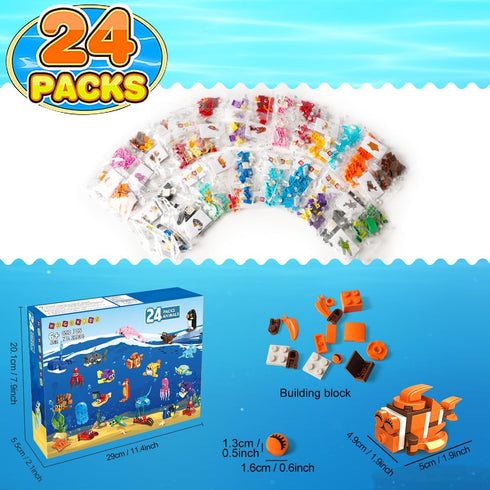 HOGOKIDS 24 Pack Party Favors for Kids Building Set, 629PCS Marine Animals Building Blocks Toy for Goodie Bag Stuffers