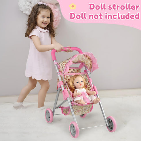 3+, GAGAKU Baby Doll Stroller, Foldable Toy Stroller with Storage Basket and Bag, Diaper, Reborn Doll Accessories