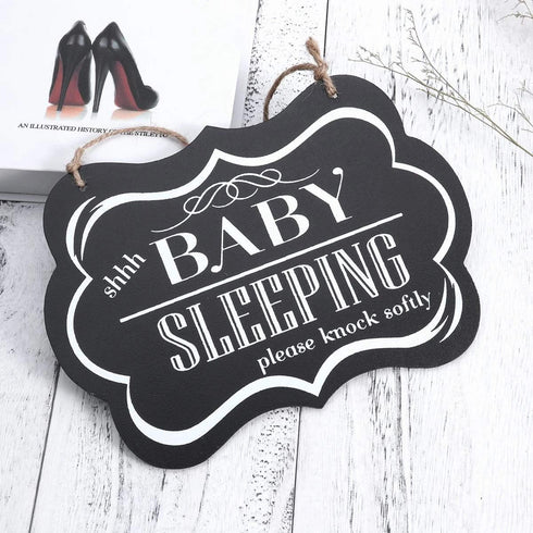 WINOMO Baby Sleeping Sign, "Shhh BABY SLEEPING" Please Knock Softly, Wood Decorative Nursery Hanging Plaque