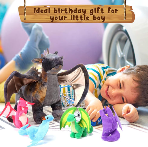 5 16 Inch 4 Mommy HyDren Pcs Dragon Plush Toys Dragon Stuffed with Babies Dragons in Dinosaur Belly, Plush Animal