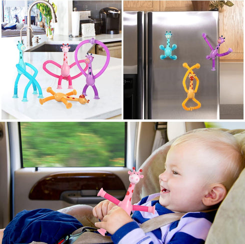 4 Pack Telescopic Suction Cup Giraffe Toy, Sensory Tubes for Toddlers, Fidget Toys for 3-8 Year Olds