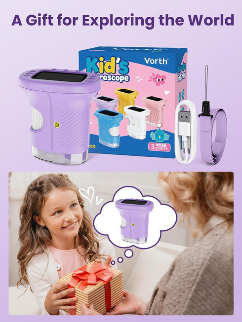 Vorth 2.4 Inch 1000X 3+, Microscope for Kids, Digital Microscope with Magnification, Handheld Camera Mini Pocket