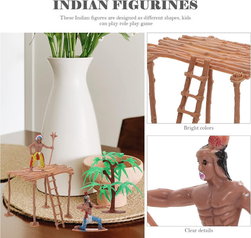NUOBESTY Plastic Indians Figures Playset, Native American Action Figurines and Accessories for Miniature Sandbox