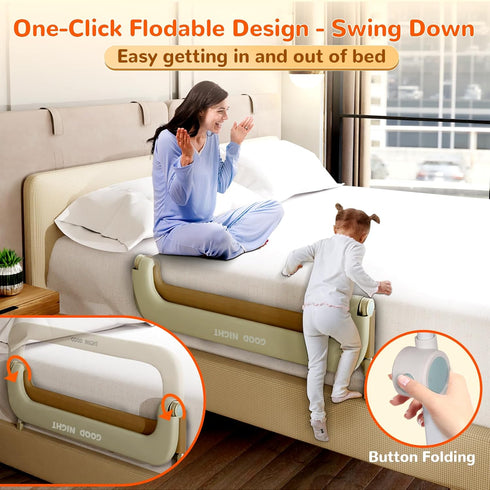 Bed Guard Rail for Toddlers - 32" Adjustable & Folding Portable Bed Railing for Crib, Twin, Bunk, Full, Queen & King